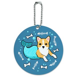 Merdog Mermaid Dog Round Luggage ID Tag Card Suitcase Carry-On