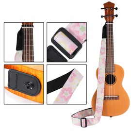 CLOUDMUSIC Ukulele Strap Tenor Concert Soprano Baritone Pink Floral Patterns For Adult Size Kids Girls(Pinky Flowers)