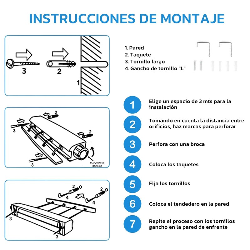 Bluelander Tendedero de Ropa Retráctil Plegable, 4 Cables de 3.2