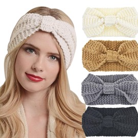 DRESHOW Winter Knit Crochet Turban Headband for Women Warm Bulky Crocheted Headwrap Ear Warmer Winter Accessories