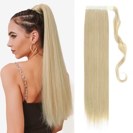 TESS Ponytail Extension Blonde 60 cm, Blonde (#24/613) Straight Braid Extension Ponytail Hairpiece 90 g Long Hair Extension Braid