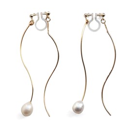 Miyabi Grace Women's Fashion Elegant Double Sided Invisible Clip On Earrings Gold White Freshwater Pearl Dangle Earrings Non Pierced