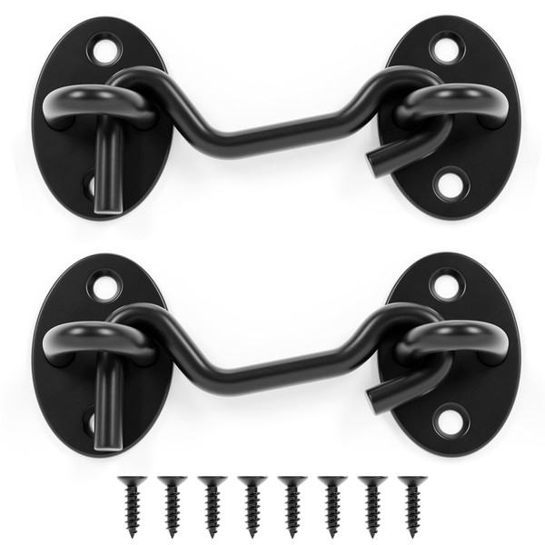 EVCUHASL 3 Inch Privacy Hook and Eye Latch, Black Iron