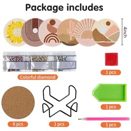 DOTSOPS 6 Pcs Diamond Art Kits for Adults Diamond Art Coasters with Holder for Adults Beginners Craft for Gem Art Dots Christmas Birthday Abstracte