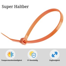 Pack of 100 Cable Ties, Cable Ties UV Resistant, Nylon, Various Sizes, Super Durable, Self-Locking Cable Ties (Orange, 100 Pieces x 100 mm)