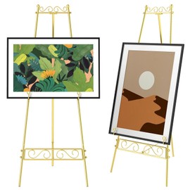 Gold Easel Stand for Sign, Heavy Duty Easel, Metal Large Adjustable Display Stand, 3 Tier Freestanding Easel, Tripod Artist Easel Stand for Painting, Display