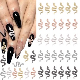 50pcs Metal Snake Nail Charms 3D Alloy Snake Nail Charms Gold Silver Rose Gold Wave Snake Nail Jewelry Retro Exquisite Snake Design for Women Girls Acrylic Nails Manicure…