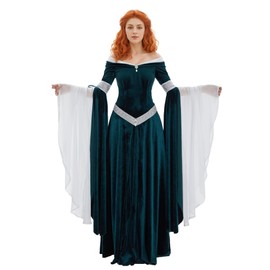 daizbella Medieval Renaissance Dress Elf Clothing Rretro Gown Dress with Chiffon Sleeves