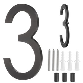 sourcing map Floating House Numbers, 7 Inch Solid Aluminum Modern Address Number for Outside with Nails Kit for Home Street Office Mailbox Sign(Number 3, Black)