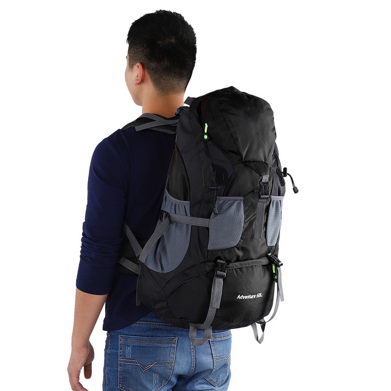 50L Waterproof Bag Camping Climbing Outdoor Travel Hiking Backpack Black