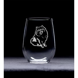 C M Pomeranian Dog Themed Stemless Wine Glass- 1 Piece - Dog Lover Gift for Men and Women - 17 oz. (Style P1)