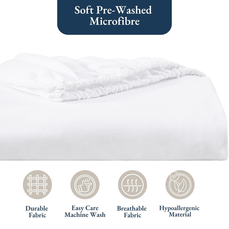 Fitted Sheet Double, White - Pre-Washed, Deep Pocket 14 inch