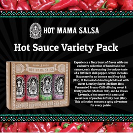 Hot Mama Salsa Variety Pack – A Collection of Chili Hot Sauce with Natural Ingredient Rich in Antioxidants, Low Calorie, No Preservatives, Additives, or GMOs – Perfect for Tacos, Eggs & More – 9 fl oz