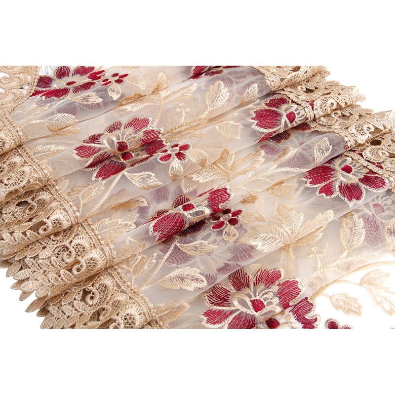 Beige Burgundy Lace Table Runners And Dresser Scarves (16 x