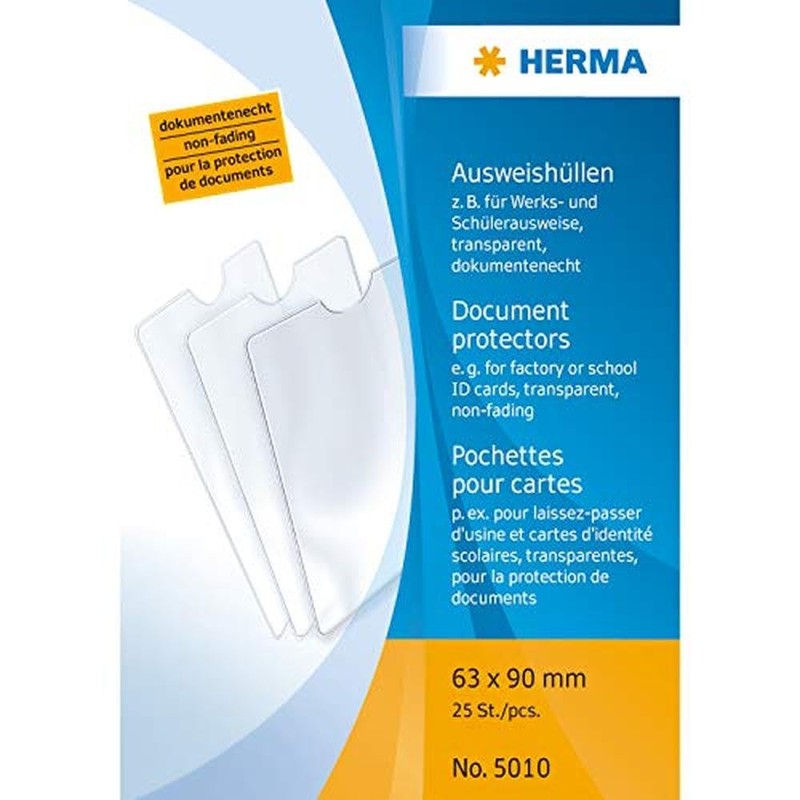 HERMA 5010 Transparent ID Cover, 25 Card Sleeves, ID Holder