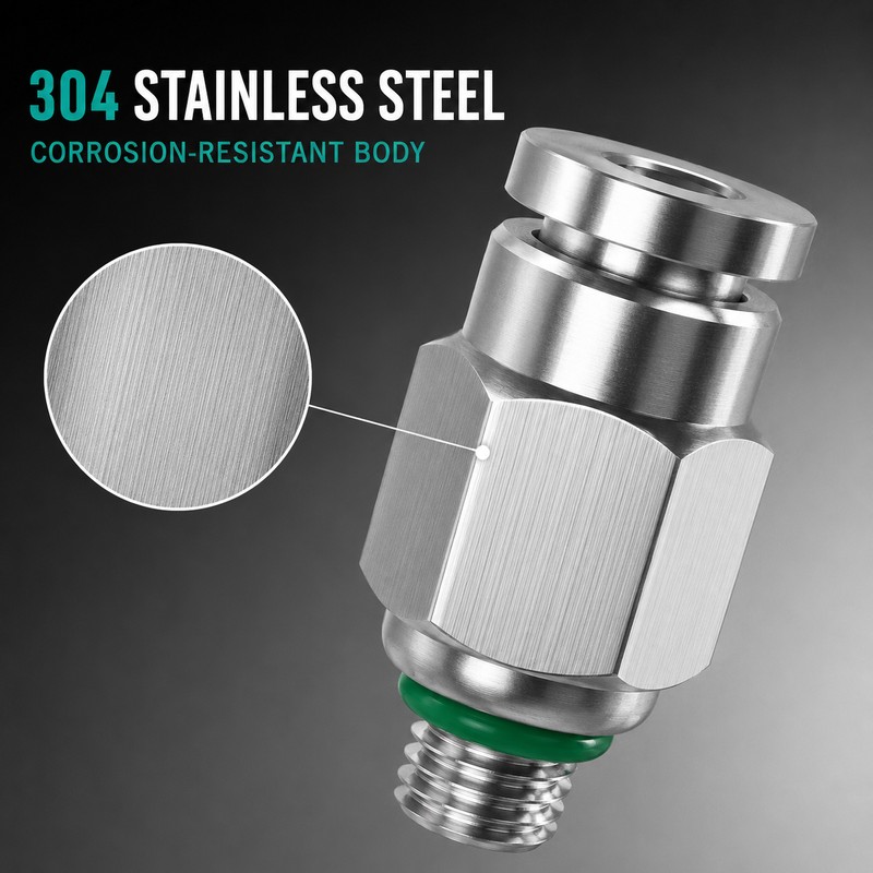 10-Pack PC4-M5 304 Stainless Steel Pneumatic Quick Connect Fittings