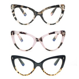 COVESATO Oversized Cat Eye Reading Glasses for Women Fashion Cute Blue Light Blocking Computer Readers(3 Mixed Color,2.50)