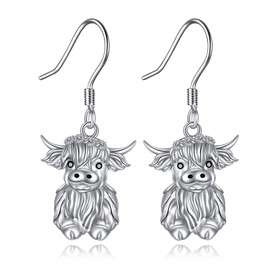 VENACOLY Highland Cow Earrings 925 Sterling Silver Highland Cow Dangle Drop Earrings Jewellery Gift for Women Highland Cow Lovers, Sterling Silver, No Gemstone