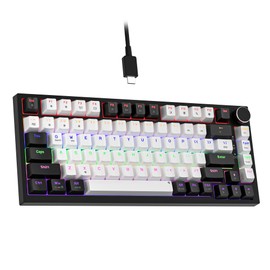 Newmen GM326 Wired Mechanical Keyboard,75% Percent Mini Backlit Hot Swappable Gaming Mechanical Keyboard with Knob,82 Keys Anti-Ghosting Compact Gaming Keyboards for PC Win Mac,Black/White,Red Switch