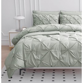 LANE LINEN Queen Size Comforter Set with Sheets, 7 Piece Comforter Set Queen Size, Pintuck Queen Comforter Set, Soft Queen Bed Set, Queen Size Bedding Comforter Sets, Queen Bed in Bag Set - Mineral