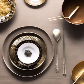 Korean Chopsticks Spoon 1 Set - METAL STAINLESS STEEL Titanium Plating (IVY-Gold 1Set)