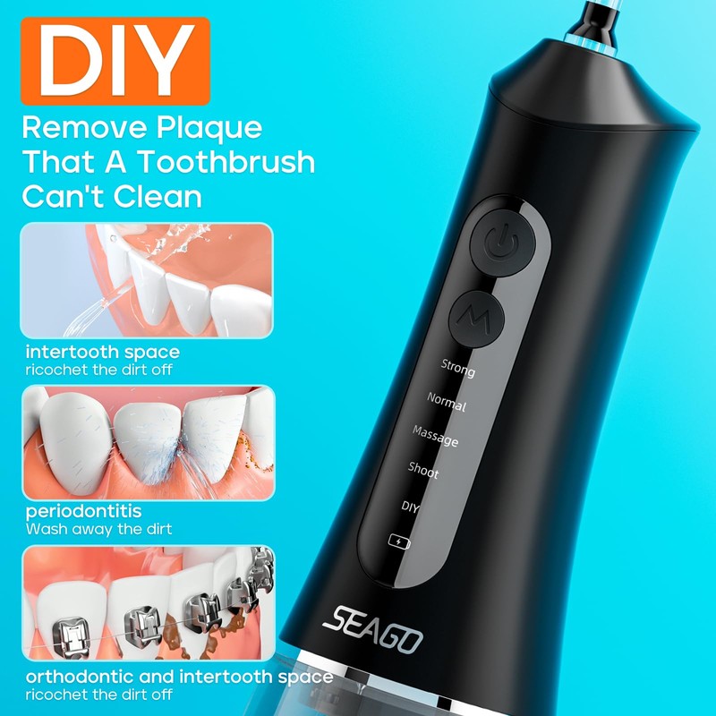 SEAGO Water Dental Flosser Cordless for Teeth, 5 Modes and