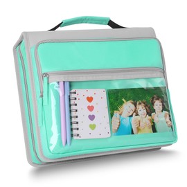 Ndsox Zipper Binder 3 Ring with Handle, 2 Inch O-Ring Document Organizer Middle School Binder with Zipper for Students, 5-Tab Expanding File Folder & 2 Mesh Pouches, DIY Clear Front Pocket, Mint Green