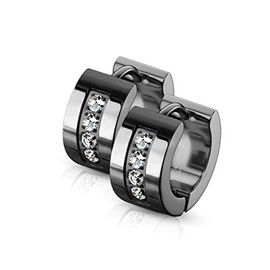 Bungsa Crystal Hoop Earrings Wide for Women Made of 316L Stainless Steel 7mm, Stainless Steel, Cubic Zirconia