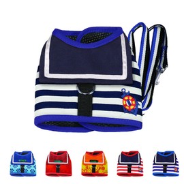 HAG-r Harness, Dog, Sailor Uniform, Stylish, Small and Medium Dogs, Cute, Marine Vest, Mesh, Clothes Lead, Double Lock (L, Border Blue)