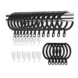 WOVTE 50 Pack Curtain Rings and Hooks, 30mm Metal Drapery Curtain Rings Hanging Rings & 50pcs Curtain Hooks Plastic White for Curtains and Rods, Drape Sliding Eyelet Rings(Black, 50 Pack)