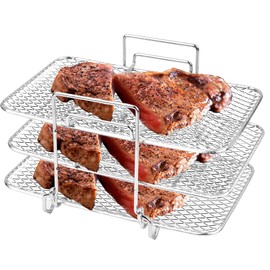 TIMESETL Air Fryer Rack for Ninja, Food-safe 304 Stainless Steel Stackable Trays Compatible wth Ninja Dual Zone Air Fryer DZ201,DZ401