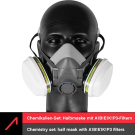 ACE Chemical Respirator Set - Respirator Mask with A1B1E1K1P3 Double Filter - Half Mask Against Dust, Gases and Vapours