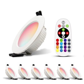 Großcat LED Recessed Spotlight, 7 W, Ultra Flat LED Spotlights, Warm White, 3000 K RGBW with Remote Control, Ceiling Spotlights, Colour Changing, Colour-Changing, Dimmable Recessed Spotlights, Round
