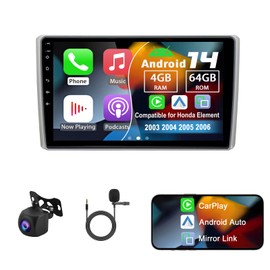Slakerbe Android 14 Double Din Car Radio Compatible with Honda Element 2003 2004 2005 2006, 4G+64G 10" Touch Screen Car Stereo with Wireless Carplay Android Auto GPS WiFi Mic Backup Camera