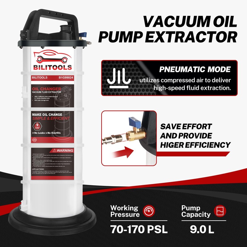 BILITOOLS 9L Vacuum Oil Pump Extractor Manual Automotive Oil Change