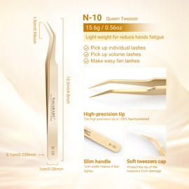 NAGARAKU Volumenpinzette Gebogene Wimpernpinzette Professionelle Präzisionspinzette Leichte Kleinere Pinzettenspitzen Komfortabler Griff Curved Eyelash Tweezer für Wimpern Volumen Fächer (Queen N-10）