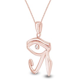 AFFY White Cubic Zirconia Eye of Horus Egyptian Protection Pendant Necklace in 14k Rose Gold Over Sterling Silver