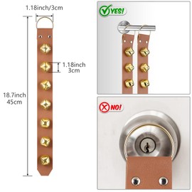 Frienda Hanging Jingle Sleigh Bells 7-Bell Dog Doorbells for Door Knob Faux Leather Belts Dog Training Bells Christmas Decor and Holiday Home Decorations, 18.7 x 1.8 x 1 Inches(Light Brown with Gold)