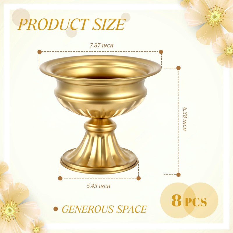 Ziliny 8 Pcs Gold Vases for Wedding Centerpieces 6.38 Inch