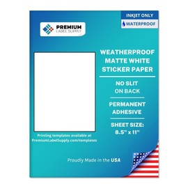 Premium Label Supply Waterproof White Inkjet Sticker Paper – 8.5" x 11" Full Sheet Labels – Inkjet Printers only – Similar to Vinyl – 10 Sheets