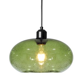 Tsiwgy Modern Green Glass Pendant Light, 1-Light Glass Dome Shade Pendant Lighting Fixture for Kitchen Island, Sink, Counter, Bar,Nursery,Dining Room, Matte Black 10inch Diam