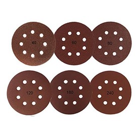 Goodway Velcro-Backed Sanding Discs Diameter 125 mm 60 mm Grain Each 10 x 40/60/80/120/180/240 Eccentric Grinder 8-Hole