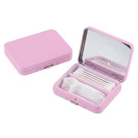 2Pack 2-in-1 Dental Floss & Cotton Swab Cases with Mirror - Portable & Refillable Floss Pick Holders, Gum Container Metal Tin Box Case for Q-tip,Cotton Swab (Pink)