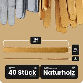 Netuno 40 Gold and Silver Wooden Craft Sticks 11.4 cm 4.5 inches Wood Popsicle Sticks Lolly Sticks Lollipop Wooden Sticks ice Cream Wood Sticks for Decoration Crafting DIY Handwork Lollypop Sticks