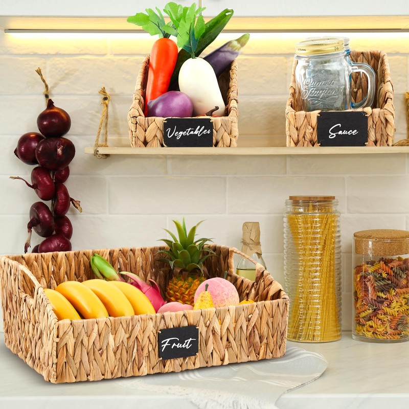 Wonderjune 4 Pcs Water Hyacinth Storage Basket Set Wicker Rattan
