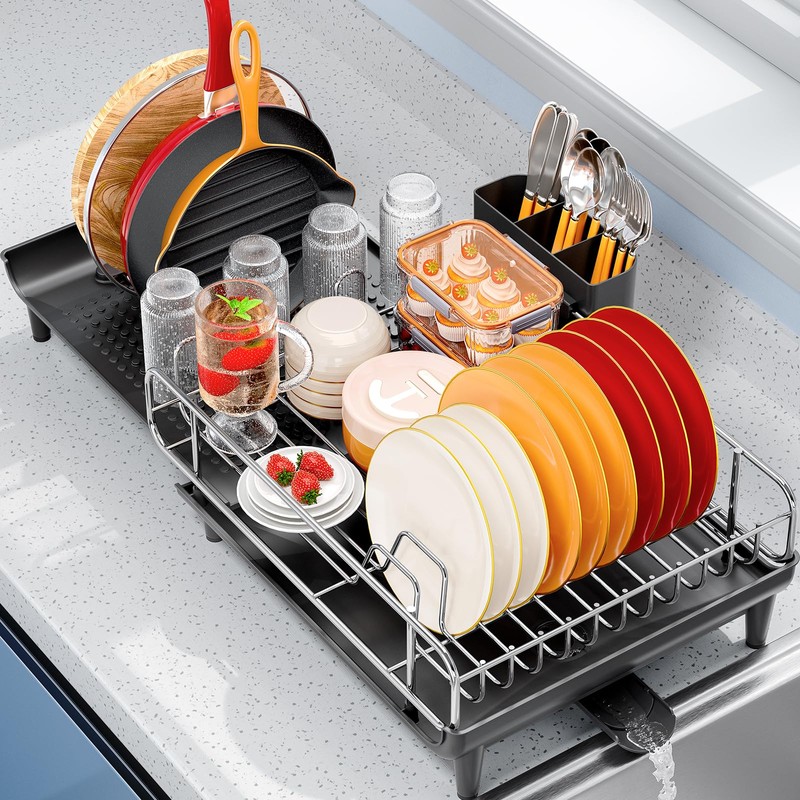 TOOLF Expandable Dish Rack, Dish Drying Rack for Kitchen Counter,