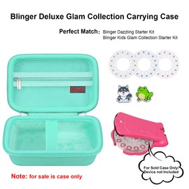 Elonbo Carrying Case for Blinger Dazzling Starter Kit,Blinger Kids Glam Collection Starter Kit Storage Bag,Kids Hair Styling Tool Travel Organizer Holder,Pocket fits Gems Rhinestones. Green