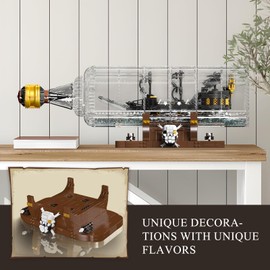 Mould King 10065 Drift Bottle with Black Pearl Ship Building Blocks Set, Pirate Ship in Bottle Model Building Kit with Display Stand, Collectible Bottle Toy for Adults (2206 Pieces)