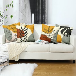 Aoihrraan 22 x 22 Inch Cushion Covers Orange White Grey Modern Geometric Pattern Square Soft Short Plush Throw Pillow Covers Home Decor For Living Room Sofa Outdoor Garden Couch, 55x55cm Set of 4