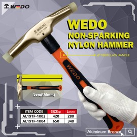 WEDO Nylon Tipped Tack Hammer, Non-Sparking Nylon Hammer,Aluminum Bronze,Head 420g(1lb),Length 280mm,Upholstery Hammer,Fiberglass Handle,BAM Certification